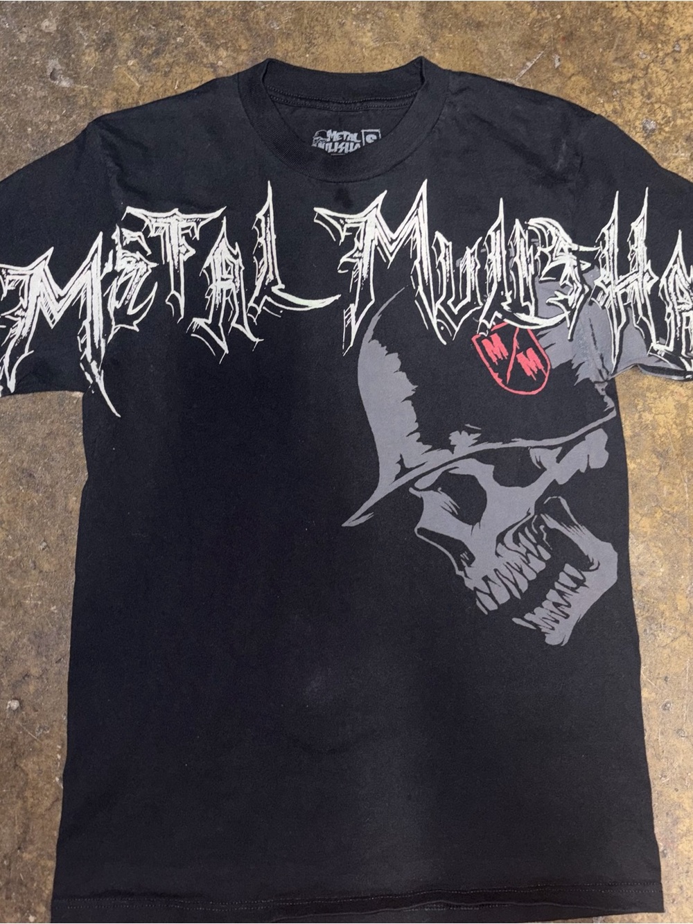 Metal Mulisha Black Tee with White and Gray Skull Graphic